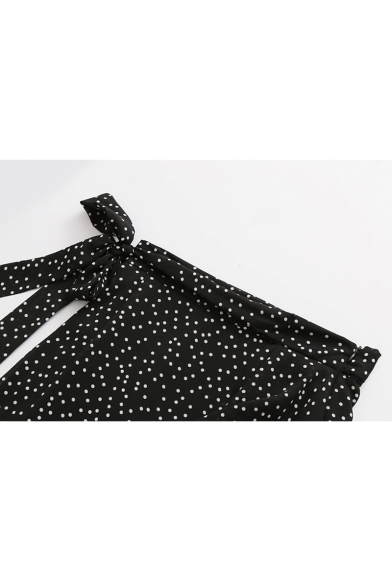 Polka Dot Printed Tied Waist Maxi Asymmetric Skirt