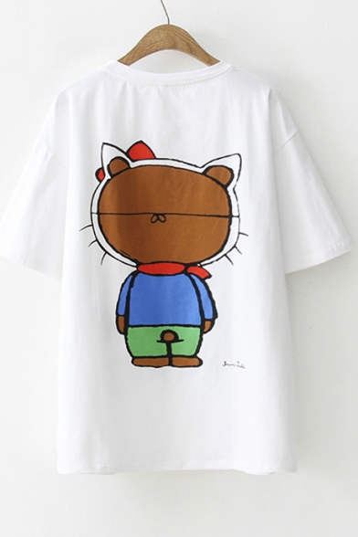 

YOU CAN NEVER Letter Cat Printed Round Neck Short Sleeve Tee