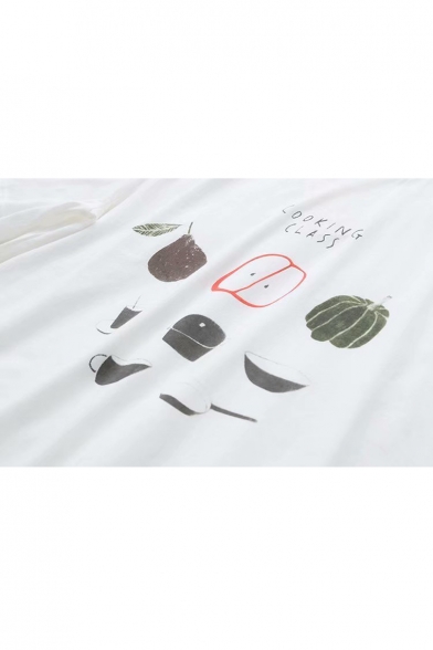 COOKING CLASS Letter Fruit Printed Round Neck Short Sleeve Tee