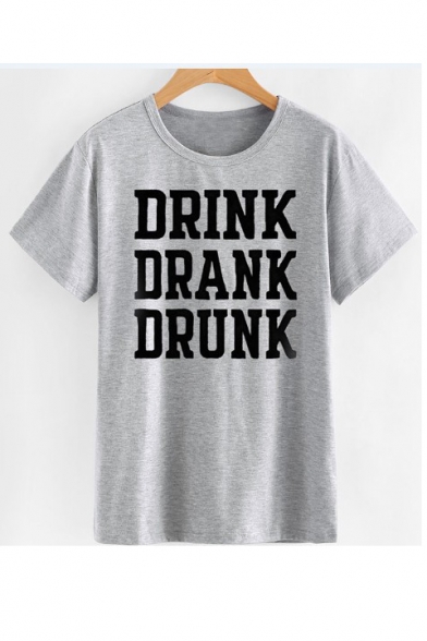 DRINK DRANK Letter Printed Round Neck Short Sleeve Tee