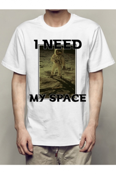 I NEED MY SPACE Letter Astronaut Printed Round Neck Short Sleeve Tee