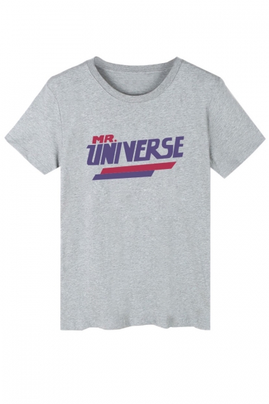 UNIVERSE Letter Printed Round Neck Short Sleeve Graphic Tee