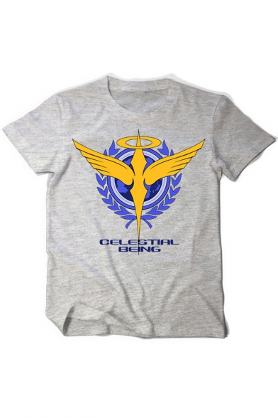 CELESTIAL BEING Letter Graphic Printed Round Neck Short Sleeve Tee