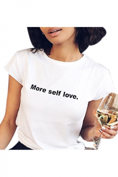MORE SELF LOVE Letter Printed Round Neck Short Sleeve Tee
