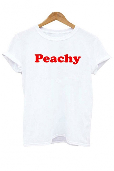 PEACHY Letter Printed Round Neck Short Sleeve Tee
