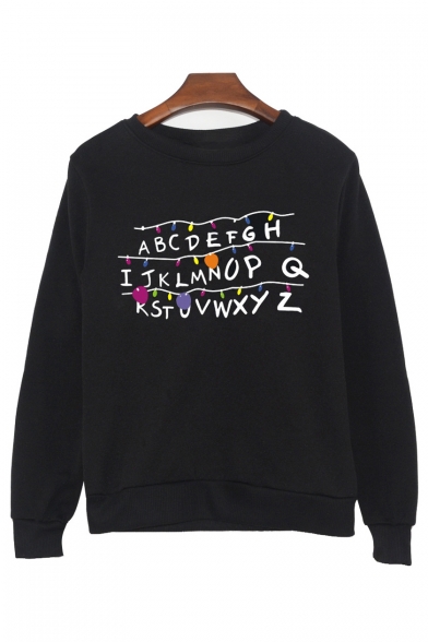 ABCD Letter Bulb Printed Round Neck Long Sleeve Sweatshirt