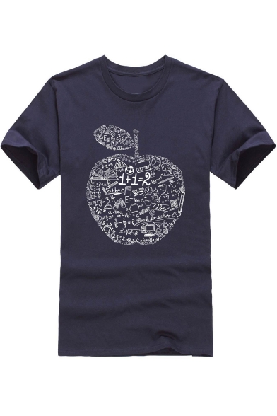 Apple Letter Printed Round Neck Short Sleeve Tee