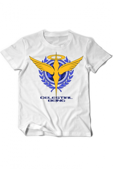 CELESTIAL BEING Letter Graphic Printed Round Neck Short Sleeve Tee
