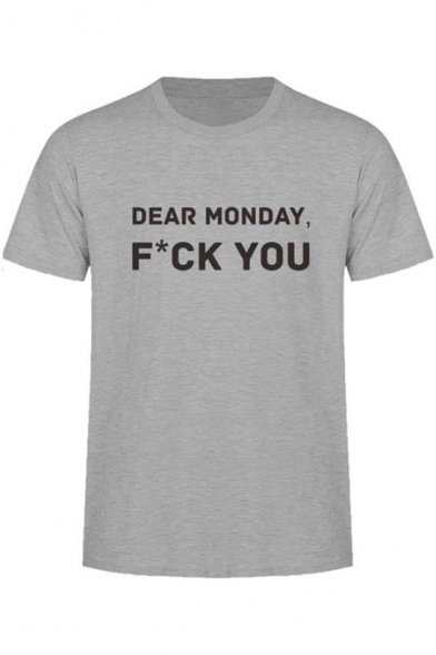 DEAR MONDAY Letter Printed Round Neck Short Sleeve Tee