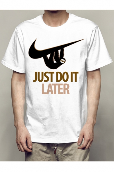 JUST DO IT LATER Letter Animal Printed Round Neck Short Sleeve Tee