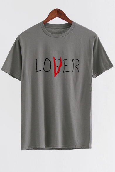 LOSER Letter Printed Round Neck Short Sleeve Leisure Tee