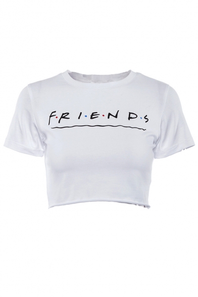 Chic FRIENDS Letter Printed Round Neck Short Sleeve Crop Tee