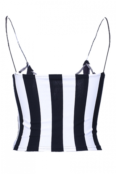 Striped Printed Spaghetti Straps Sleeveless Letter Embroidered Crop Cami