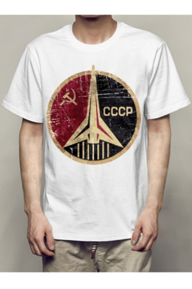 CCCP Letter Rocket Printed Round Neck Short Sleeve Tee
