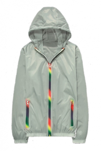 Colorful Zipper Long Sleeve Hooded Sun Proof Coat