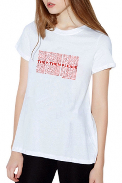 THEY THEM PLEASE Letter Printed Round Neck Short Sleeve Tee