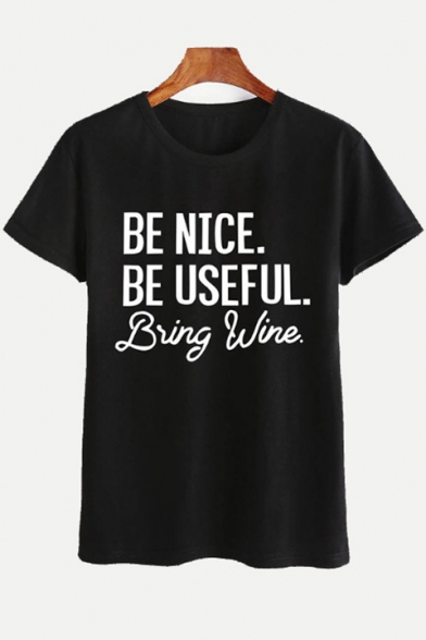 

BE NICE Letter Printed Round Neck Short Sleeve Tee, LC473803