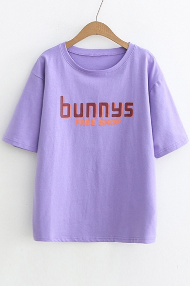 BUNNY Letter Printed Round Neck Short Sleeve Tee