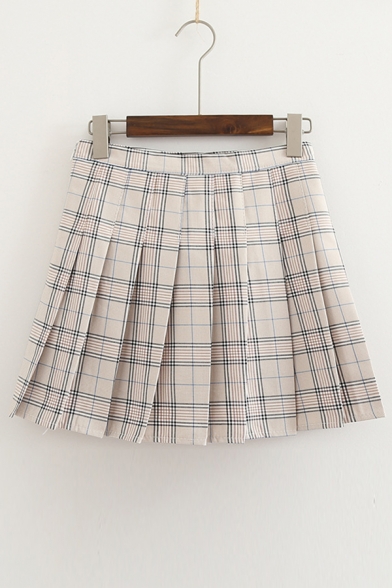 Chic Plaid Printed Zipper Fly Mini Pleated Skirt