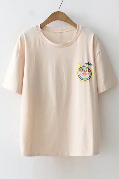 DIPLOMA Letter Printed Round Neck Short Sleeve Graphic Tee