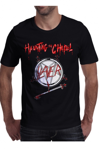 HAUNTING CHAPEL Letter Graphic Printed Round Neck Short Sleeve Tee