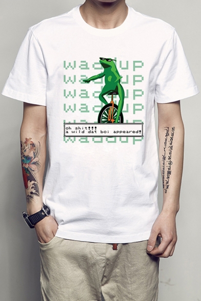 Hip Hop Style Letter Frog Printed Round Neck Short Sleeve Tee