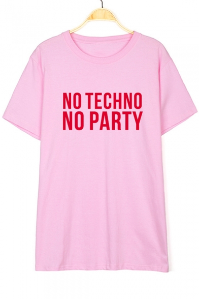 NO TECHNO Letter Printed Round Neck Short Sleeve Tee