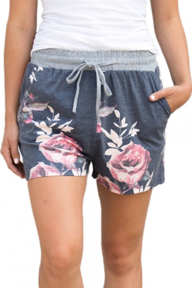 Drawstring Waist Leisure Floral Printed Comfort Shorts