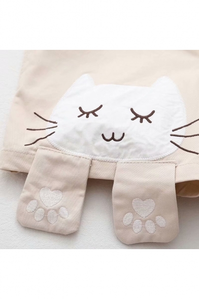 Lovely Cat Embroidered Straps Sleeveless Overall Romper
