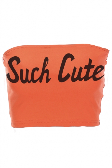 Sexy SUCH CUTE Letter Printed Strapless Crop Bandeau