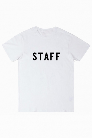 STAFF Letter Printed Round Neck Short Sleeve Tee