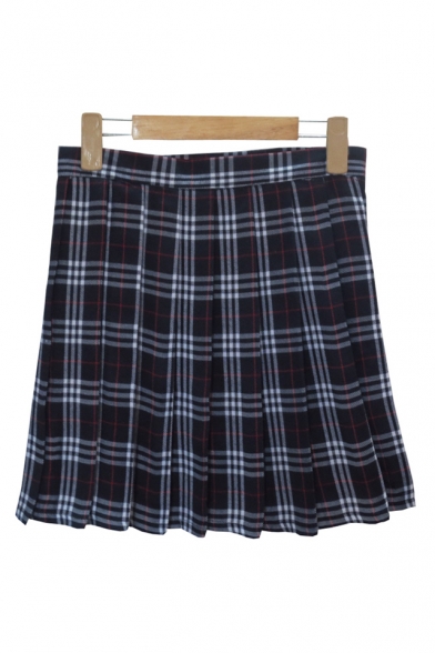 Classic Plaid Printed Zipper Fly Mini Pleated Skirt