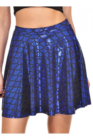 Fish Scales Printed High Waist Mini A-Line Skirt
