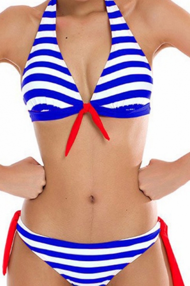 Halter Color Block Striped Printed Sexy Bikini