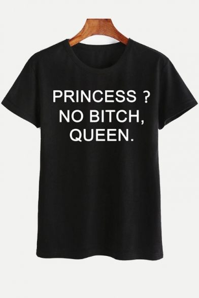 PRINCESS Letter Printed Round Neck Short Sleeve Tee