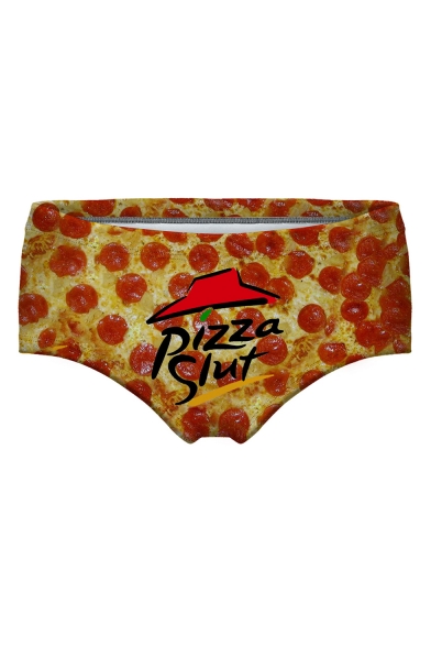 3D Pizza Letter Printed Skinny Women's Underwear Panty