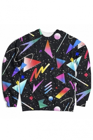 Colorful Geometric Printed Round Neck Long Sleeve Sweatshirt