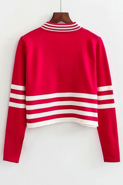 Contrast Striped High Neck Long Sleeve Skinny Crop Sweater