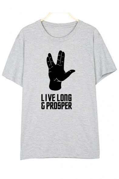 LIVE LONG Letter Hand Printed Round Neck Short Sleeve Tee