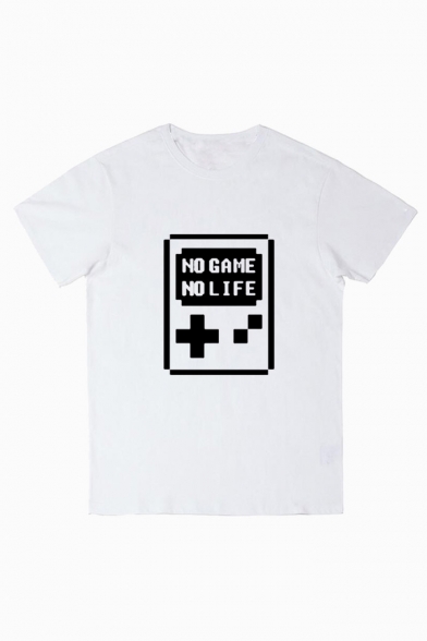 NO GAME NO LIFE Letter Printed Round Neck Short Sleeve Graphic Tee