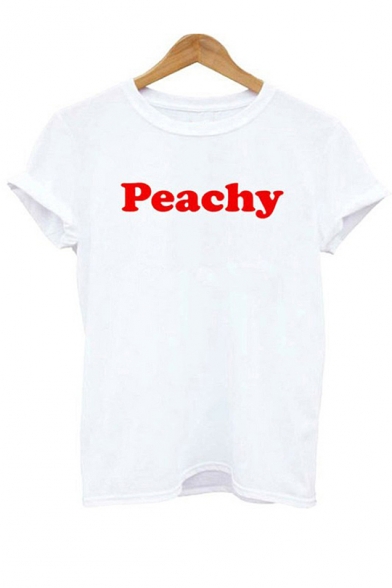PEACHY Letter Printed Round Neck Short Sleeve Tee