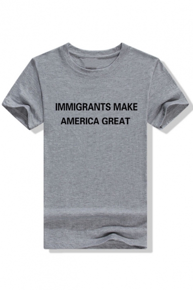 IMMIGRANTS Letter Printed Round Neck Short Sleeve Tee