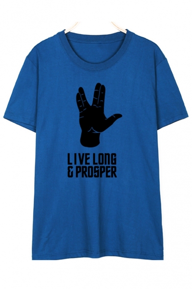 LIVE LONG Letter Hand Printed Round Neck Short Sleeve Tee