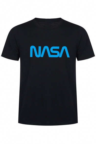 Simple NASA Letter Printed Round Neck Short Sleeve Tee