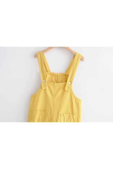 Straps Sleeveless Plain Loose Overall Romper with Multi Pockets