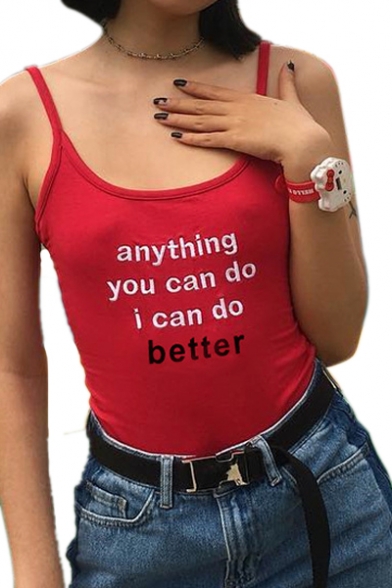 ANYTHING YOU CAN DO Letter Printed Spaghetti Straps Sleeveless Bodysuit