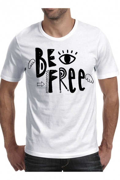 BE FREE Letter Eye Printed Round Neck Short Sleeve Tee
