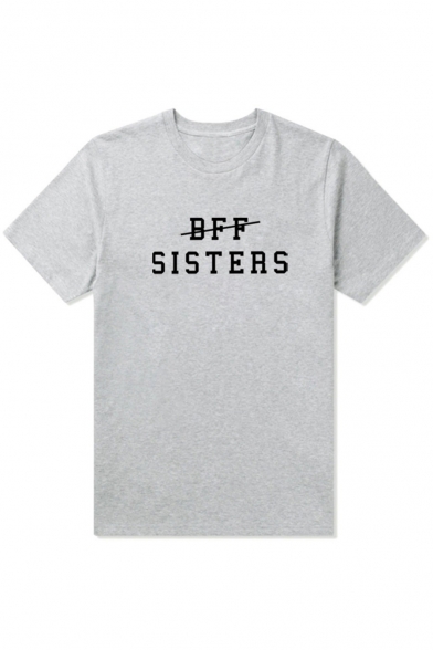 SISTERS Letter Printed Round Neck Short Sleeve Tee