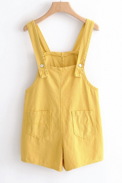 Straps Sleeveless Plain Loose Overall Romper with Multi Pockets