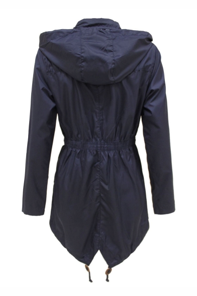 Basic Long Sleeve Zip Up Plain Tunic Hooded Dust Coat